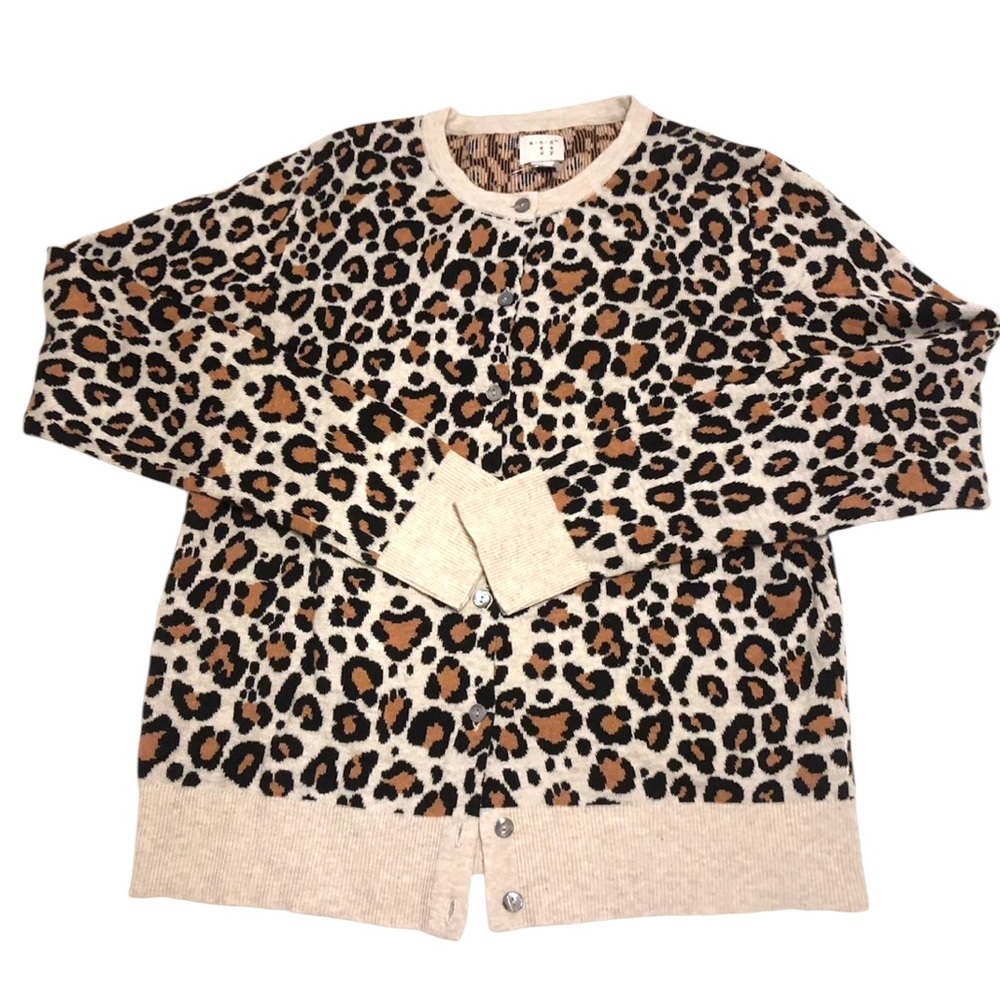 NWOT A NEW DAY 100% Cotton Leopard Cheetah Animal Print Knit Cardigan Sweater - Picture 2 of 16